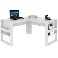 Mesa De Canto Para Escritório Em L Angular Detalhe Ripado Branco - 5
