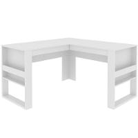 Mesa De Canto Para Escritório Em L Angular Detalhe Ripado Branco - 6