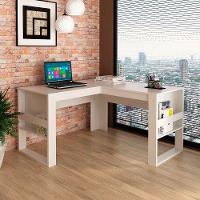 Mesa De Canto Para Escritório Em L Angular Detalhe Ripado Branco - 8