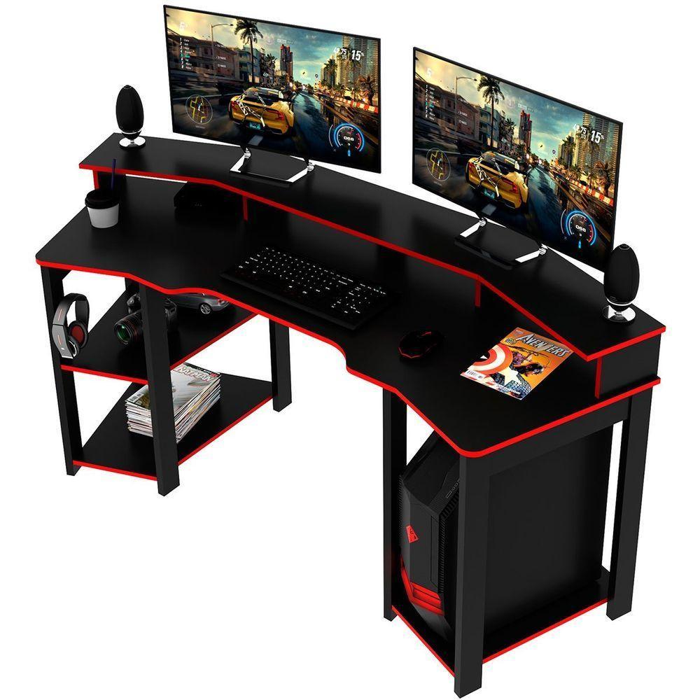 Mesa Para Computador Gamer Espaço Para 2 Monitores E Cpu Preto/vermelho - 1