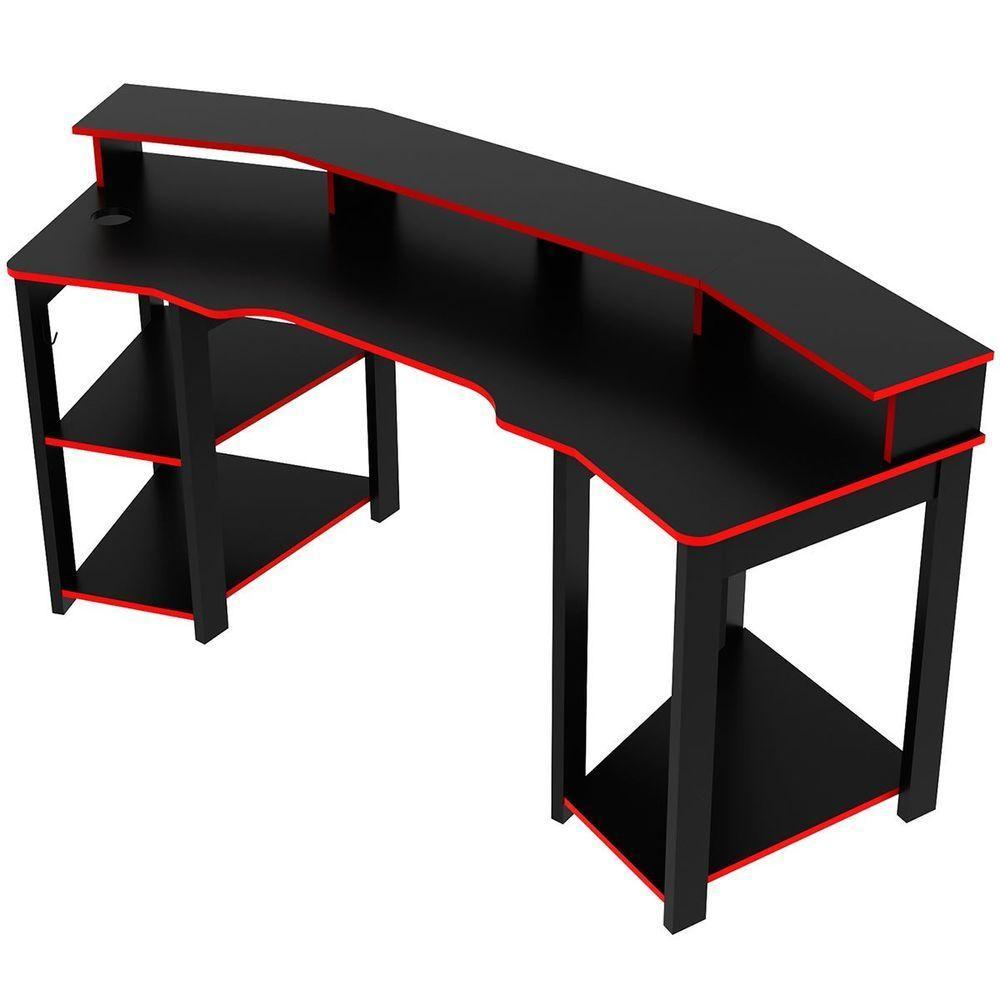 Mesa Para Computador Gamer Espaço Para 2 Monitores E Cpu Preto/vermelho - 6
