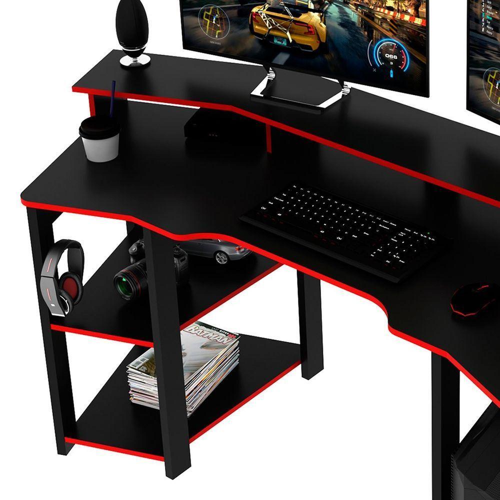 Mesa Para Computador Gamer Espaço Para 2 Monitores E Cpu Preto/vermelho - 7