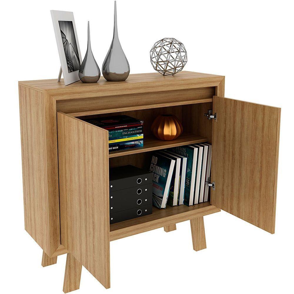 Balcão Armário Para Escritório Com 2 Portas E 1 Prateleira Amêndoa - 2