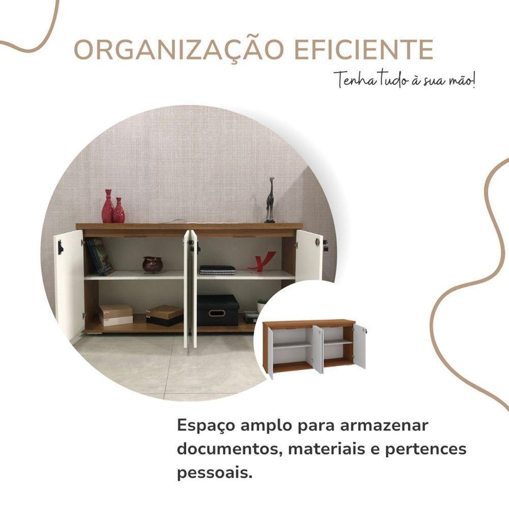 Balcão Para Escritório 4 Portas Com Chave 2 Prateleiras Freijó/branco - 9