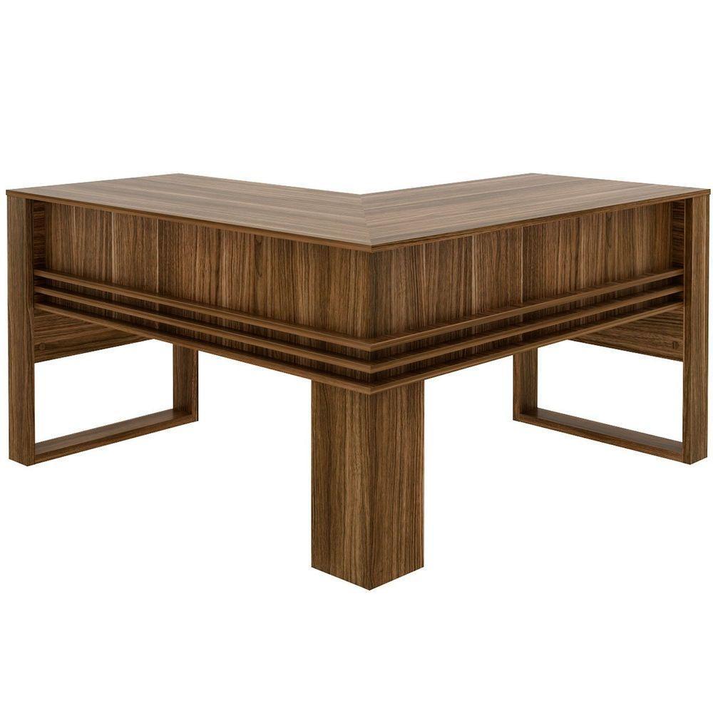 Mesa De Canto Para Escritório Em L Angular Detalhe Ripado Nogal - 7