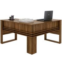 Mesa De Canto Para Escritório Em L Angular Detalhe Ripado Nogal - 1