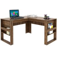 Mesa De Canto Para Escritório Em L Angular Detalhe Ripado Nogal - 5