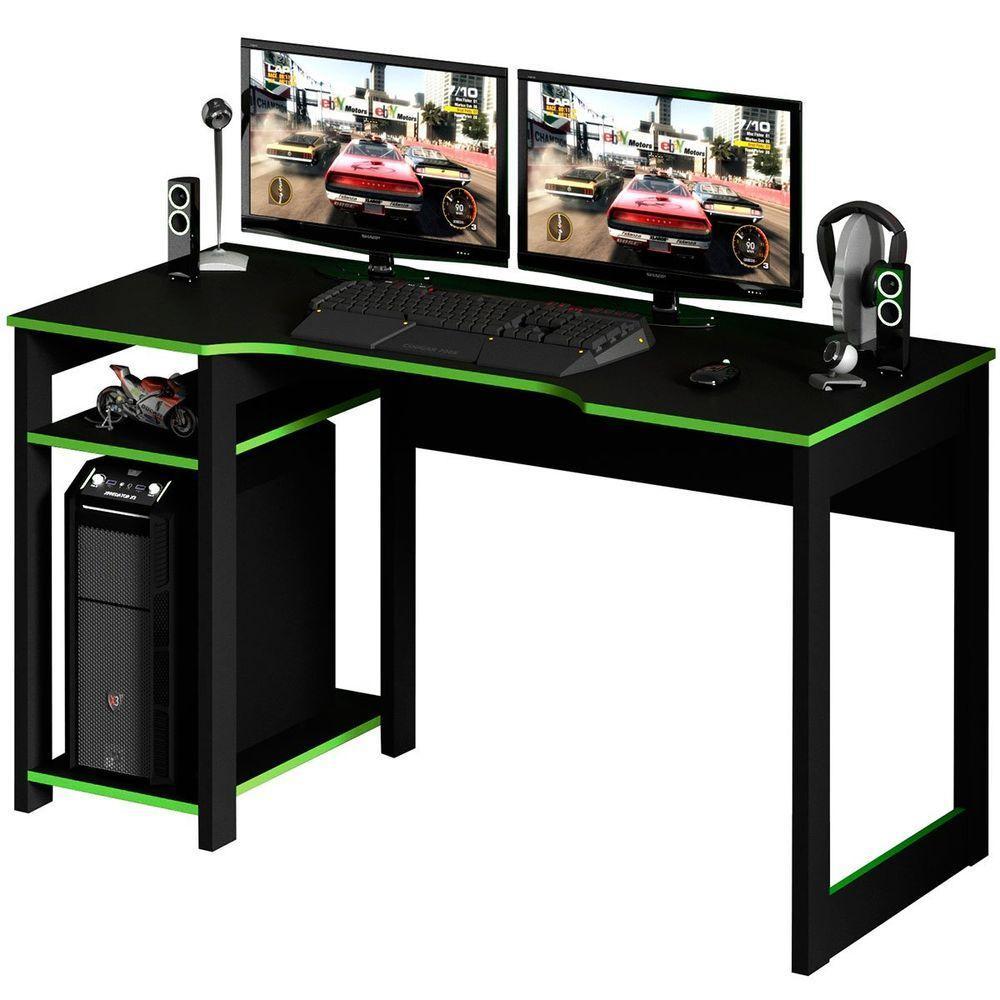 Mesa Para Computador Gamer Espaço Para 2 Monitores E Cpu Preto/verde - 1