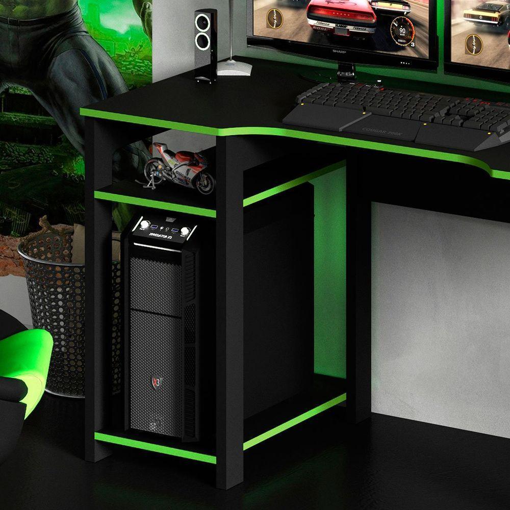 Mesa Para Computador Gamer Espaço Para 2 Monitores E Cpu Preto/verde - 9
