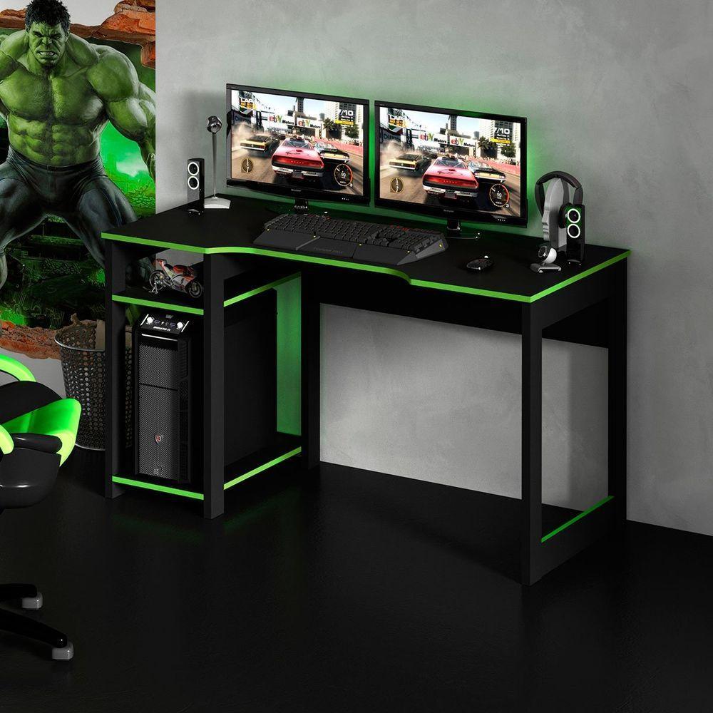 Mesa Para Computador Gamer Espaço Para 2 Monitores E Cpu Preto/verde - 10