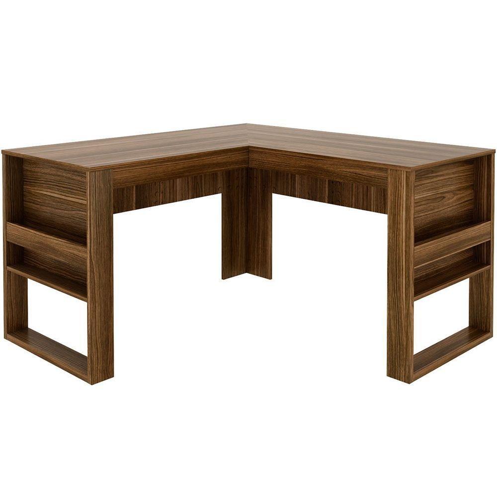 Mesa De Canto Para Escritório Em L Angular Detalhe Ripado Nogal/preto - 6