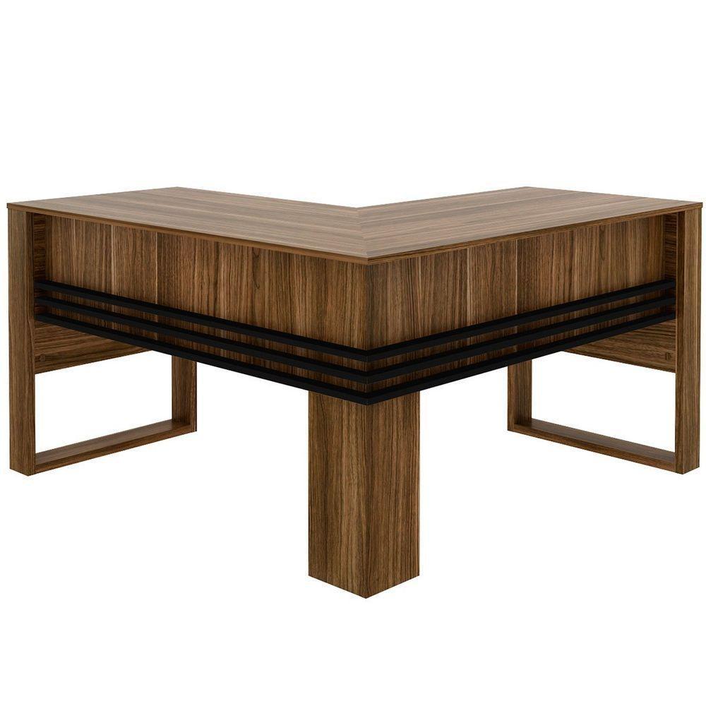 Mesa De Canto Para Escritório Em L Angular Detalhe Ripado Nogal/preto - 7