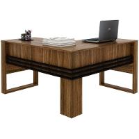 Mesa De Canto Para Escritório Em L Angular Detalhe Ripado Nogal/preto - 1