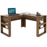 Mesa De Canto Para Escritório Em L Angular Detalhe Ripado Nogal/preto - 5
