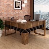 Mesa De Canto Para Escritório Em L Angular Detalhe Ripado Nogal/preto - 9