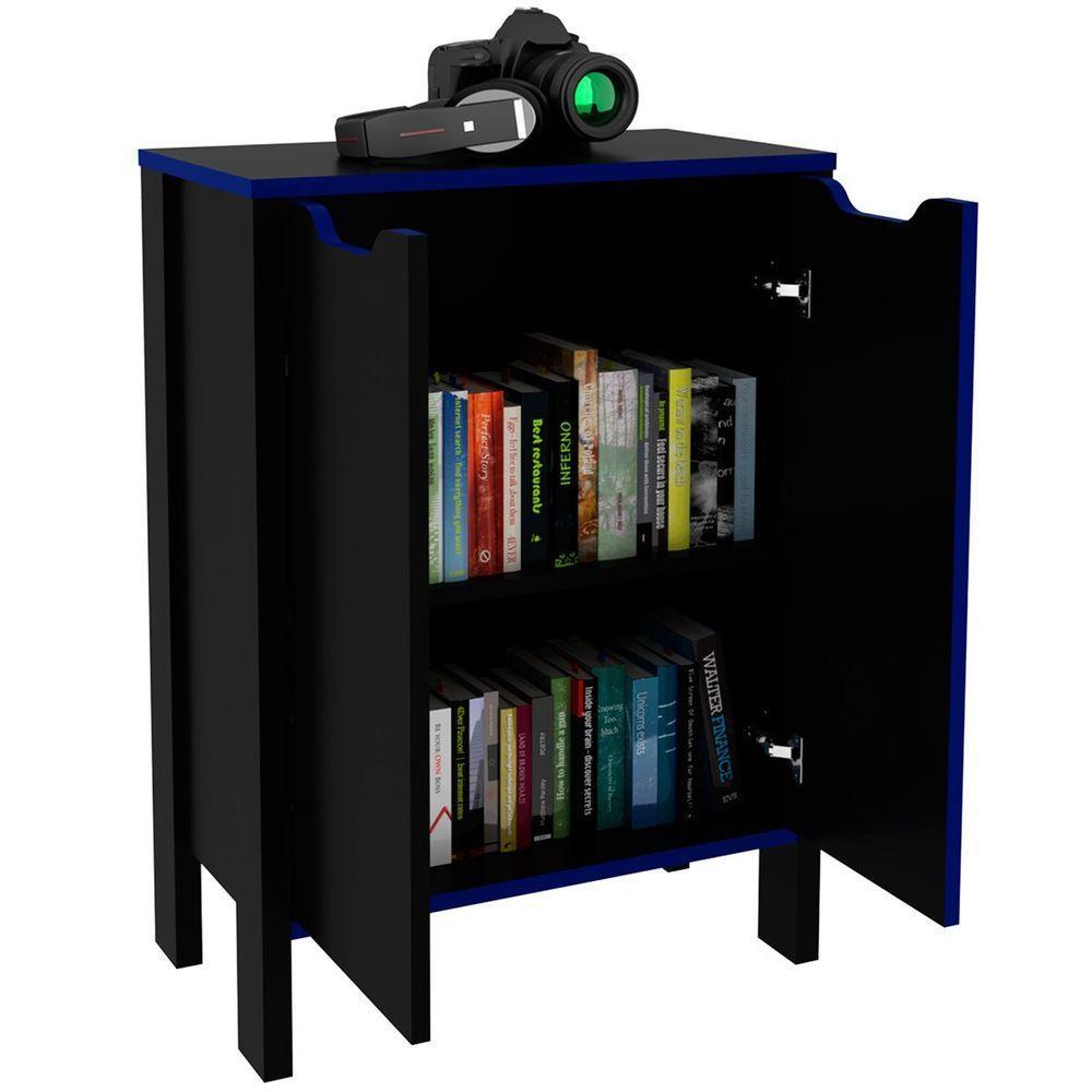 Armário Gamer Para Escritório Multiuso Baixo 2 Portas Preto/azul - 2