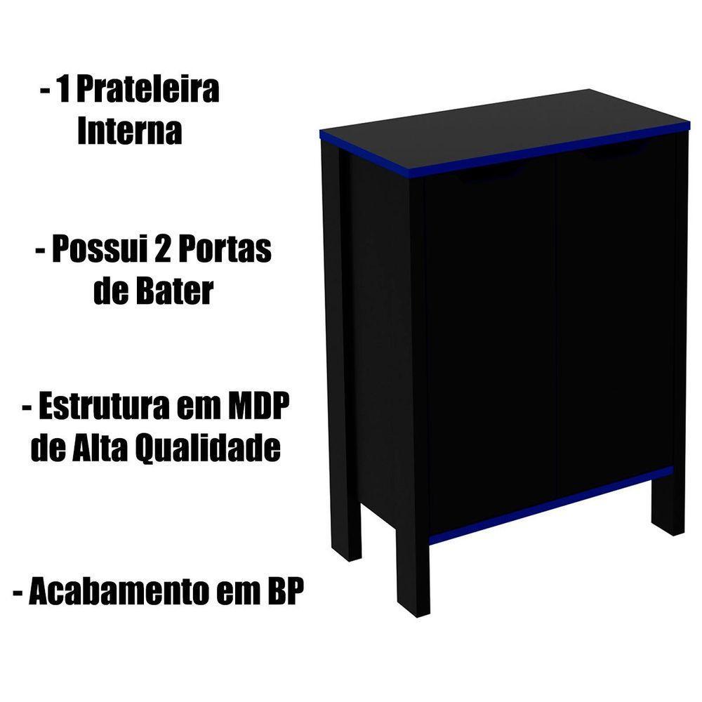 Armário Gamer Para Escritório Multiuso Baixo 2 Portas Preto/azul - 3