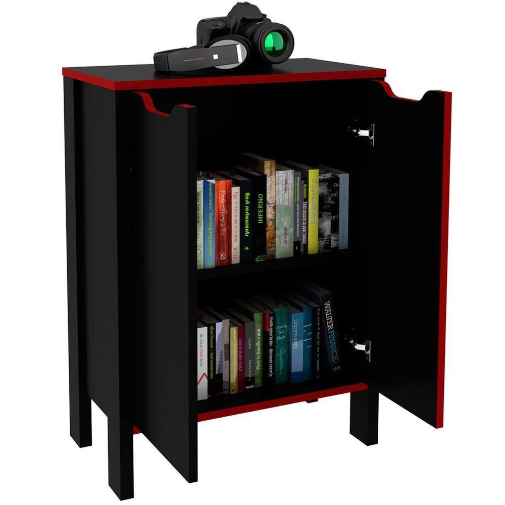 Armário Gamer Para Escritório Multiuso Baixo 2 Portas Preto/vermelho - 2