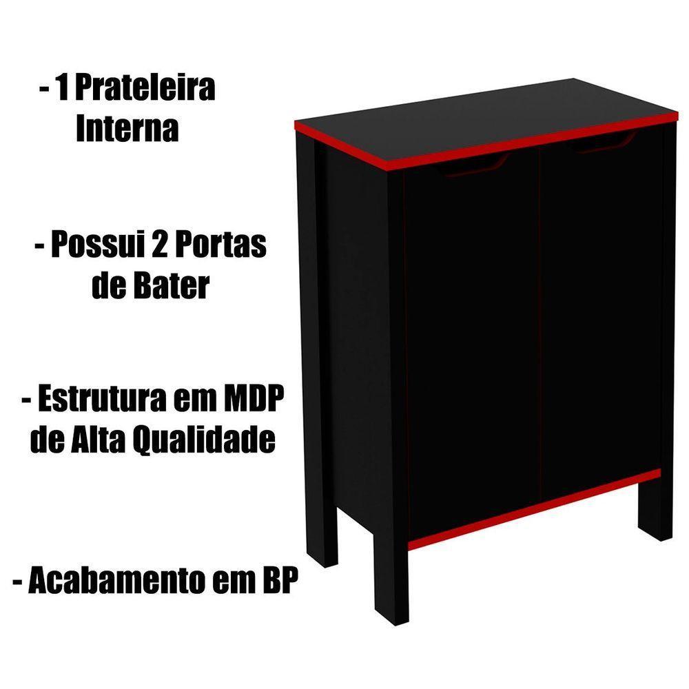 Armário Gamer Para Escritório Multiuso Baixo 2 Portas Preto/vermelho - 3