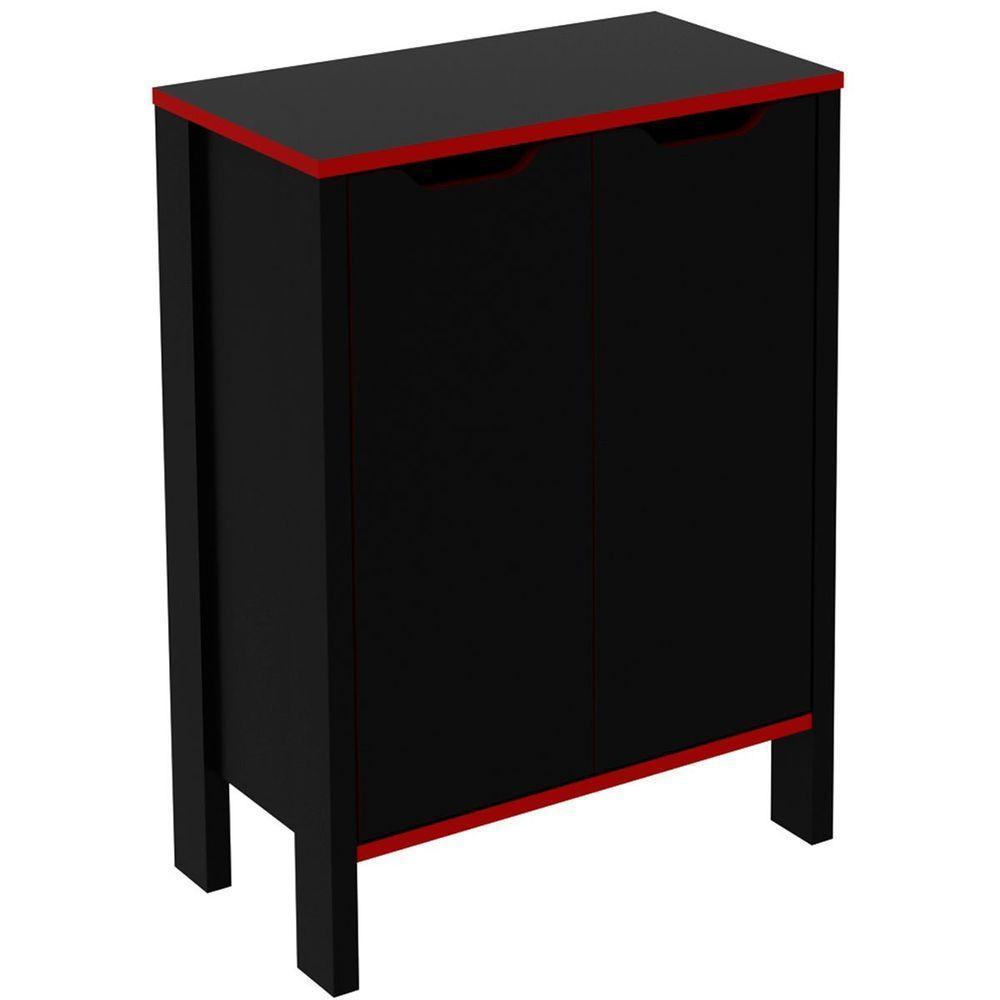 Armário Gamer Para Escritório Multiuso Baixo 2 Portas Preto/vermelho - 5