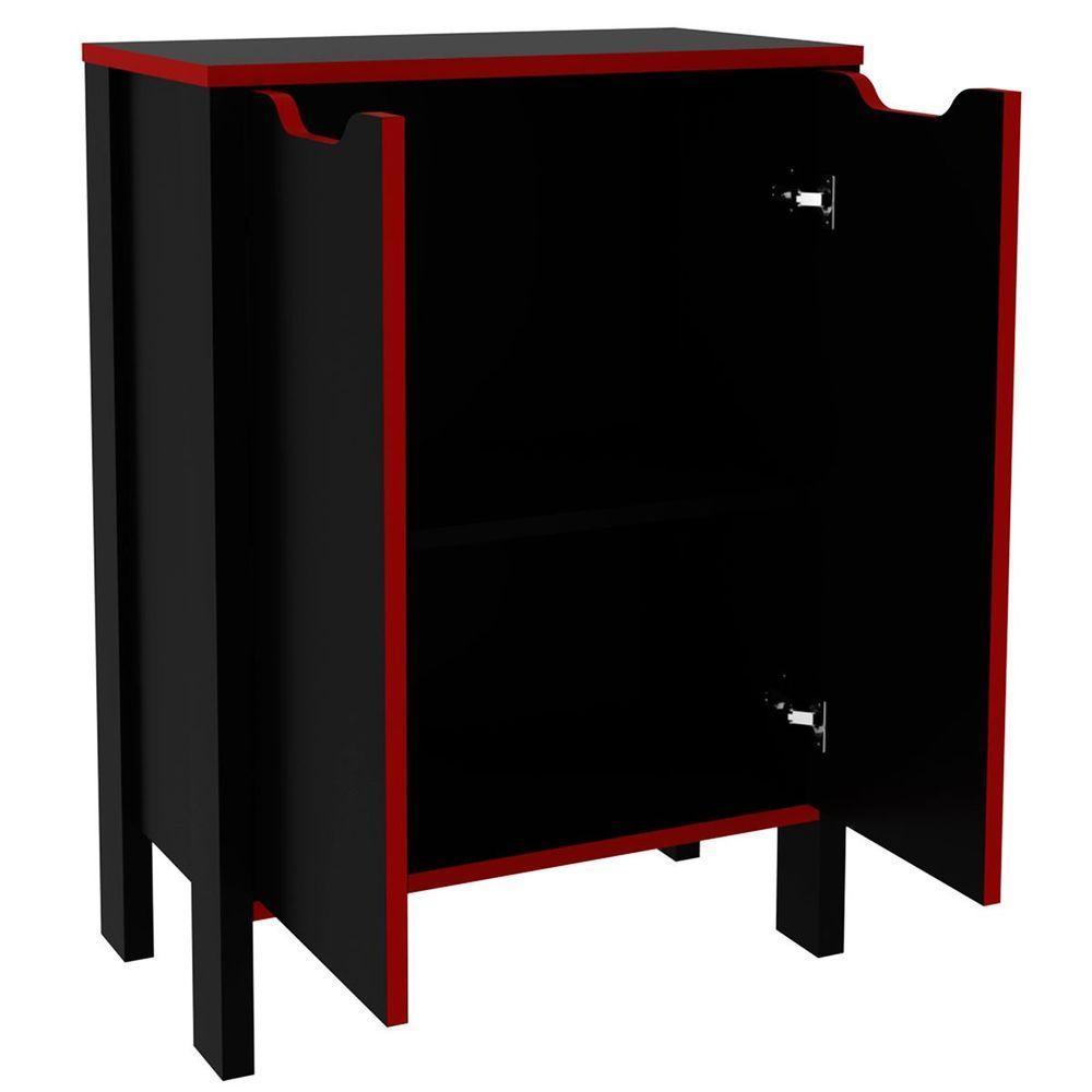 Armário Gamer Para Escritório Multiuso Baixo 2 Portas Preto/vermelho - 6