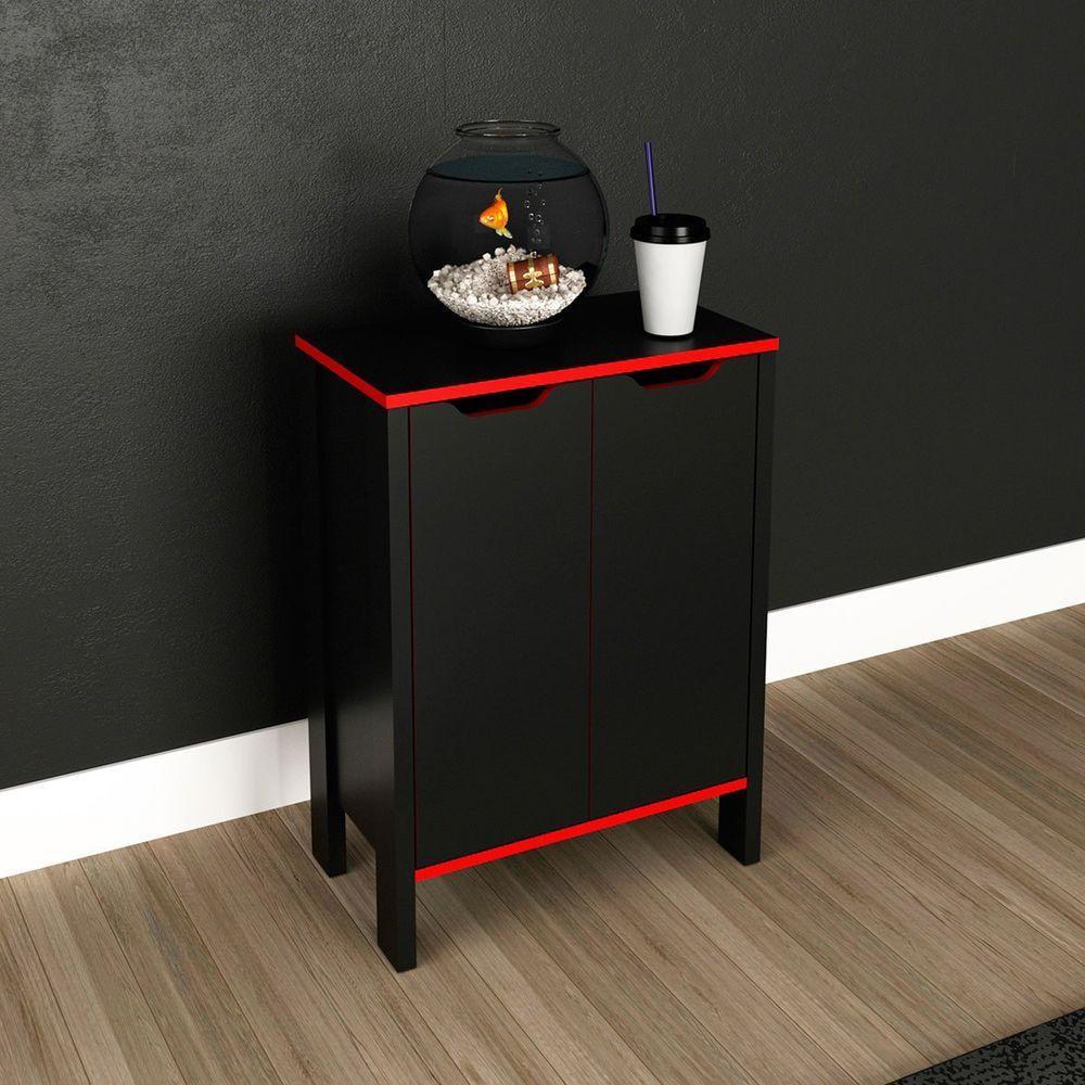 Armário Gamer Para Escritório Multiuso Baixo 2 Portas Preto/vermelho - 9