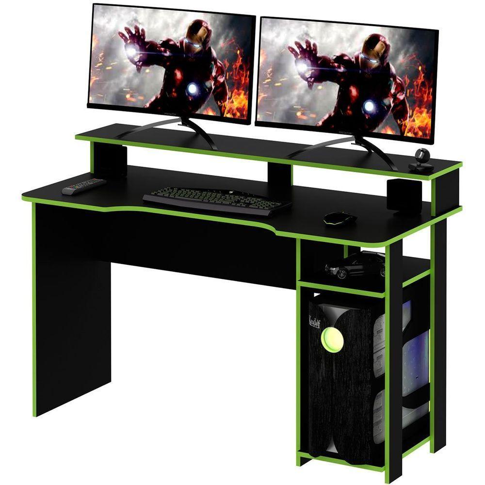 Mesa Para Computador Gamer Espaço Para 2 Monitores E Cpu Preto/verde - 1