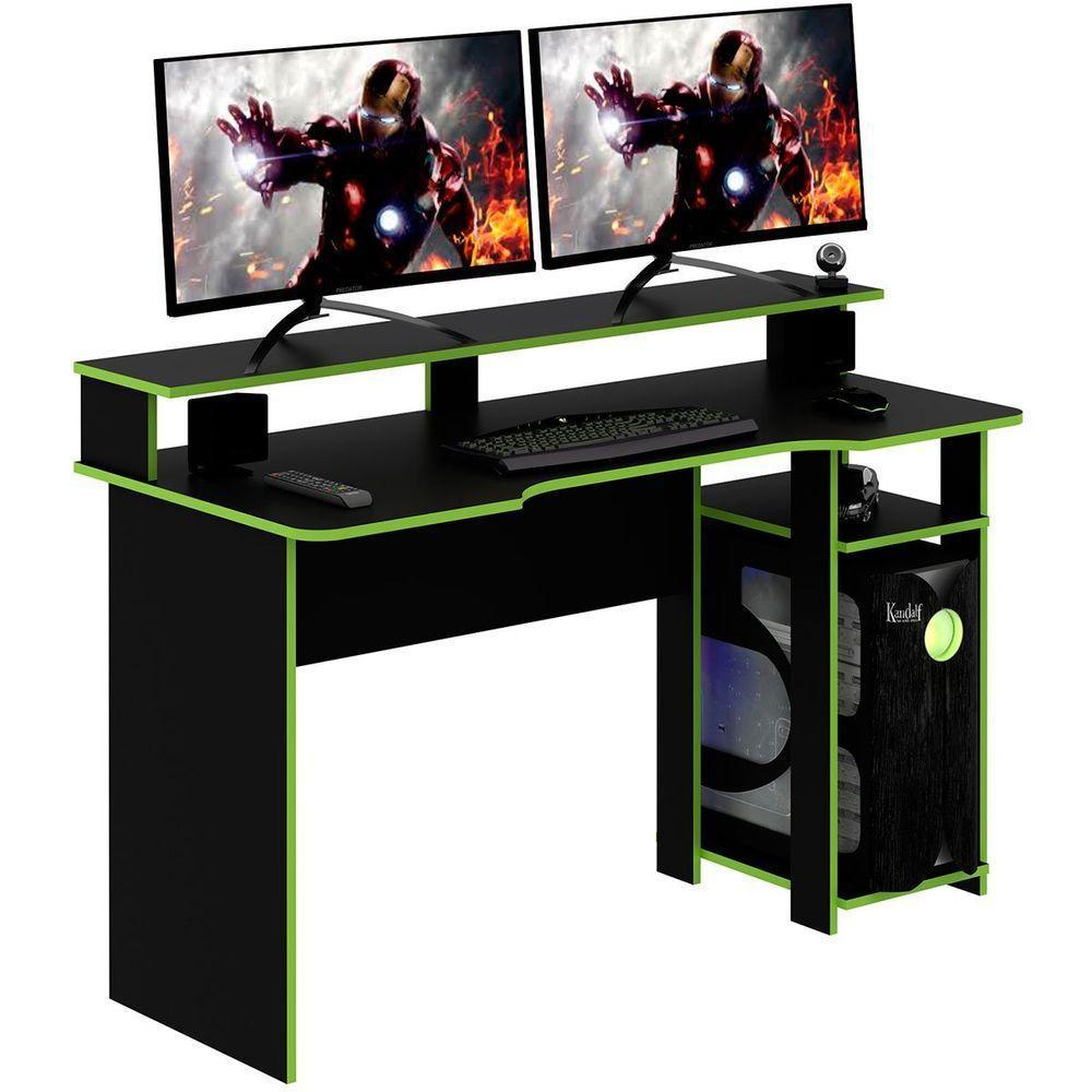 Mesa Para Computador Gamer Espaço Para 2 Monitores E Cpu Preto/verde - 4