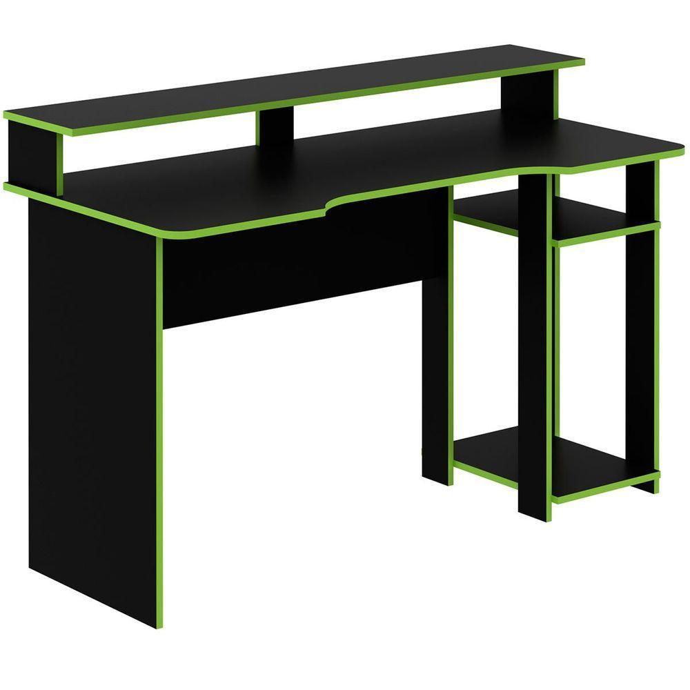 Mesa Para Computador Gamer Espaço Para 2 Monitores E Cpu Preto/verde - 8