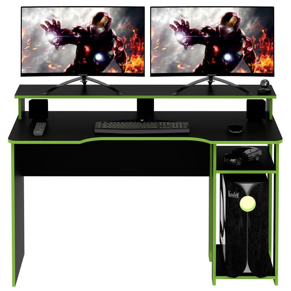 Mesa Para Computador Gamer Espaço Para 2 Monitores E Cpu Preto/verde - 10