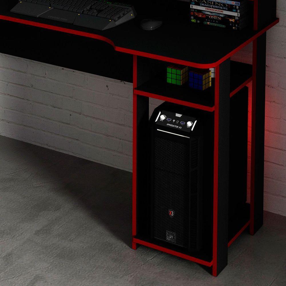 Mesa Para Computador Gamer Espaço Para 2 Monitores E Cpu Preto/vermelho - 9