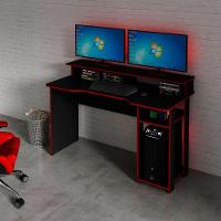 Mesa Para Computador Gamer Espaço Para 2 Monitores E Cpu Preto/vermelho - 10