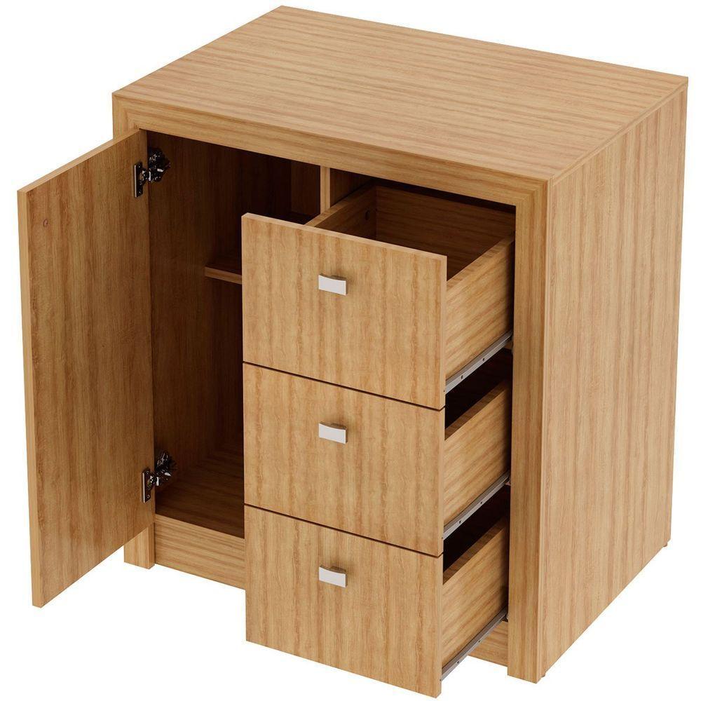 Balcão Armário Para Escritório Com 1 Porta E 3 Gavetas Amêndoa - 2