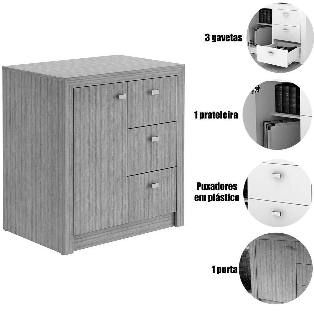 Balcão Armário Para Escritório Com 1 Porta E 3 Gavetas Amêndoa - 4