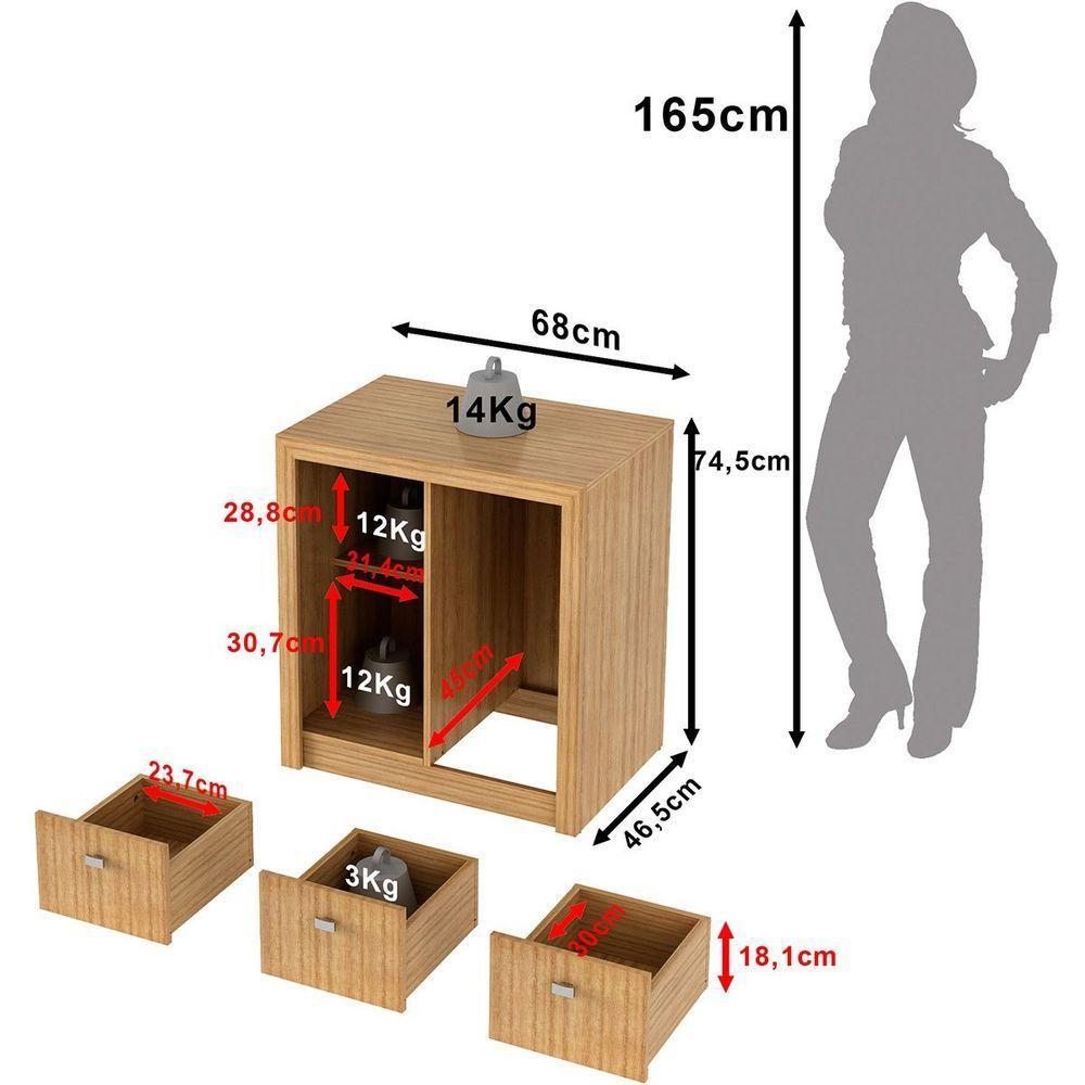 Balcão Armário Para Escritório Com 1 Porta E 3 Gavetas Amêndoa - 5
