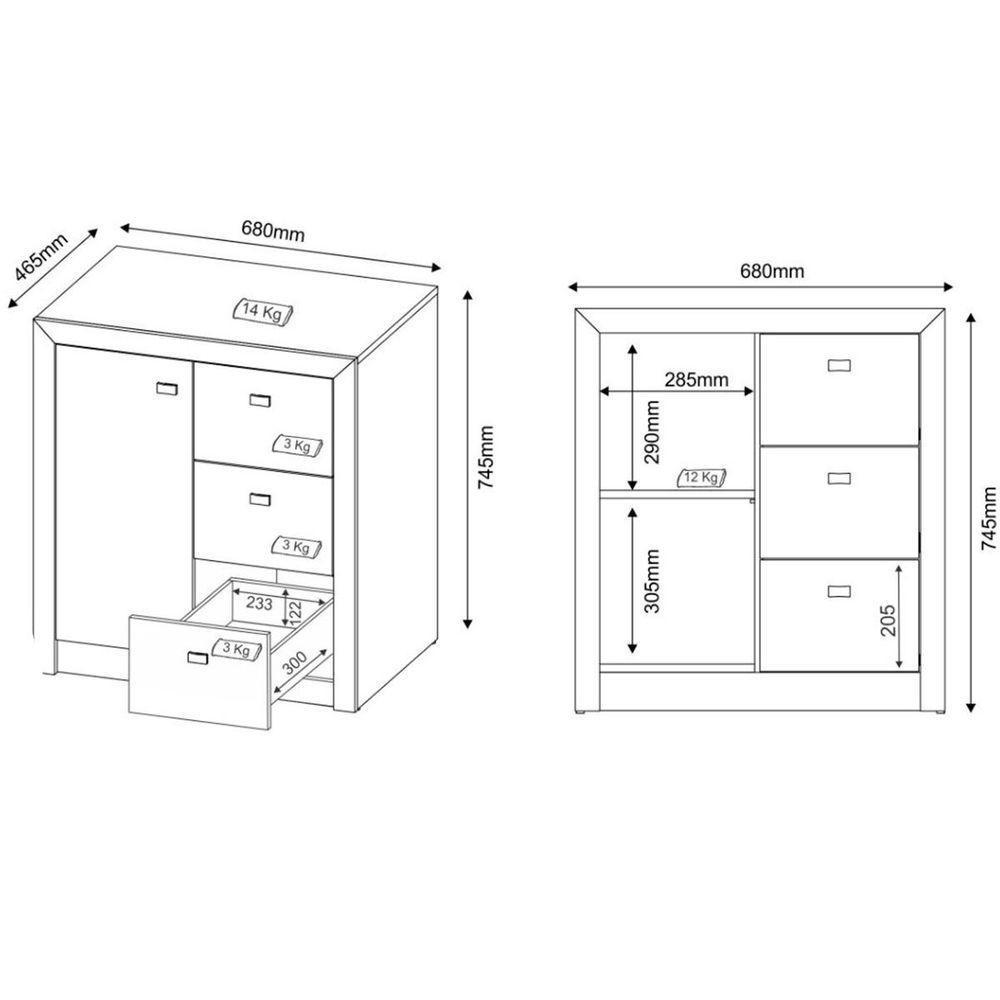 Balcão Armário Para Escritório Com 1 Porta E 3 Gavetas Amêndoa - 6