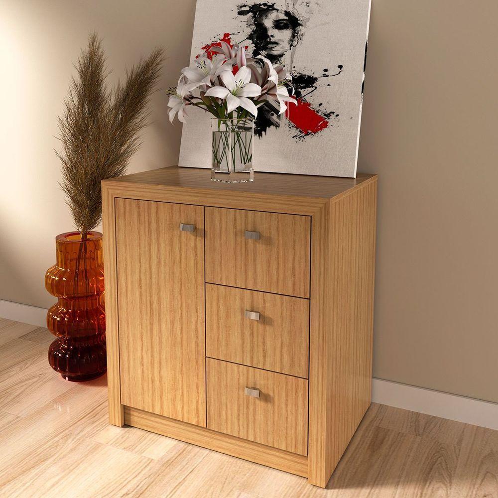 Balcão Armário Para Escritório Com 1 Porta E 3 Gavetas Amêndoa - 8