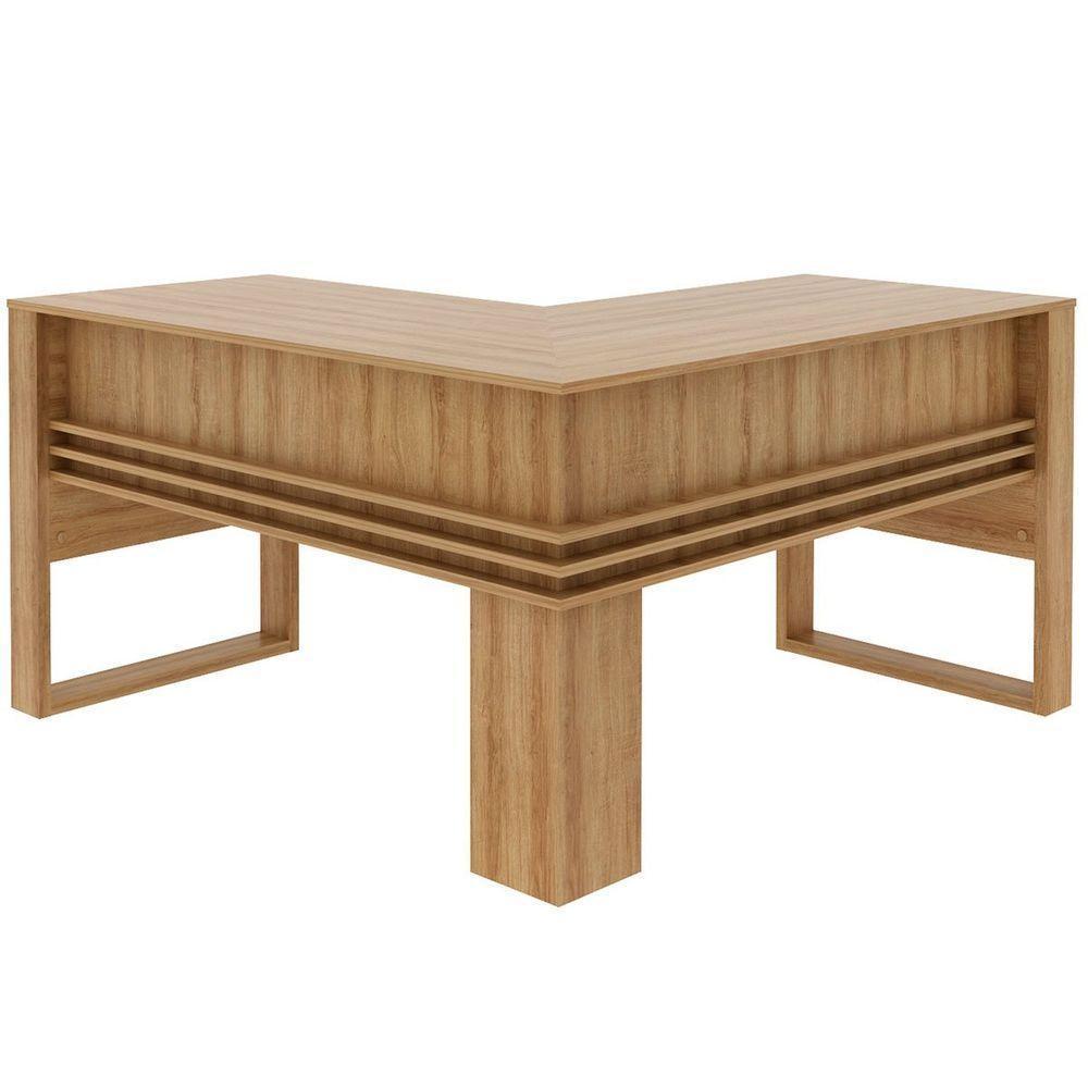 Mesa De Canto Para Escritório Em L Angular Detalhe Ripado Amêndoa - 7