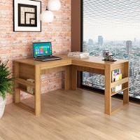 Mesa De Canto Para Escritório Em L Angular Detalhe Ripado Amêndoa - 8