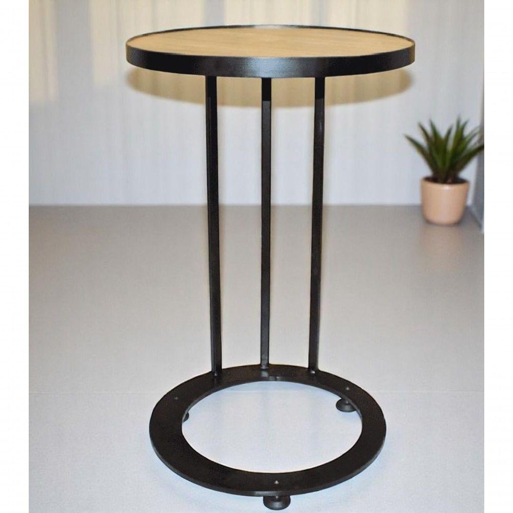 Mesa Lateral Redonda Aço Ferro Robusta Cor Preto Mdf Claro Estilo Industrial Ml-03 - 3