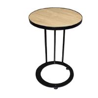 Mesa Lateral Redonda Aço Ferro Robusta Cor Preto Mdf Claro Estilo Industrial Ml-03 - 1