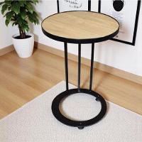 Mesa Lateral Redonda Aço Ferro Robusta Cor Preto Mdf Claro Estilo Industrial Ml-03 - 2