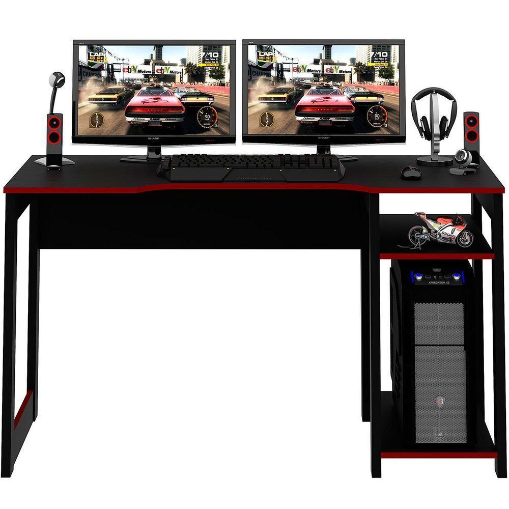 Mesa Para Computador Gamer Espaço Para 2 Monitores E Cpu Preto/vermelho - 6