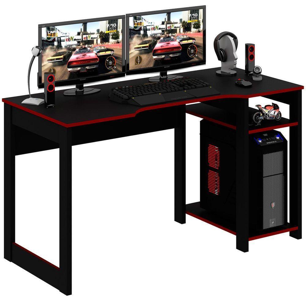Mesa Para Computador Gamer Espaço Para 2 Monitores E Cpu Preto/vermelho - 7