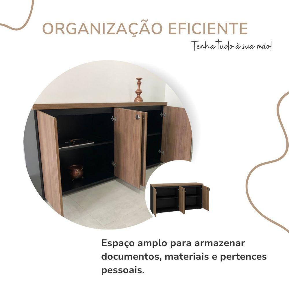 Balcão Para Escritório 4 Portas Com Chave 2 Prateleiras Nogal/preto - 6