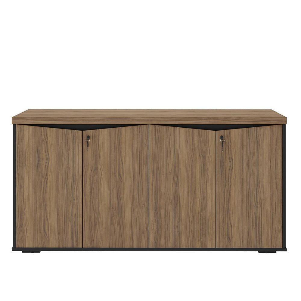 Balcão Para Escritório 4 Portas Com Chave 2 Prateleiras Nogal/preto - 9