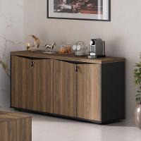 Balcão Para Escritório 4 Portas Com Chave 2 Prateleiras Nogal/preto - 10