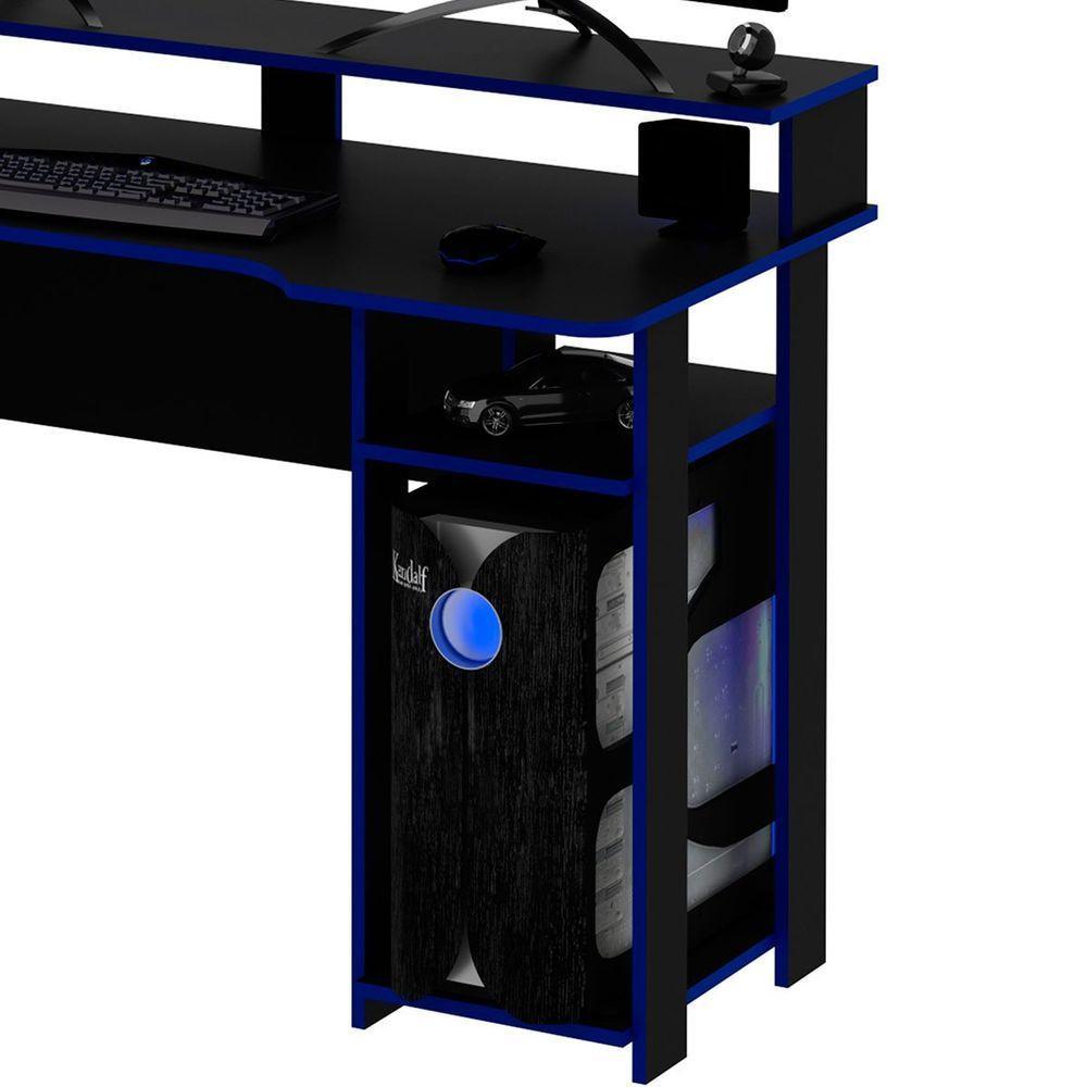 Mesa Para Computador Gamer Espaço Para 2 Monitores E Cpu Preto/azul - 8