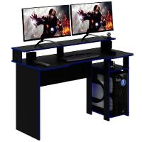 Mesa Para Computador Gamer Espaço Para 2 Monitores E Cpu Preto/azul