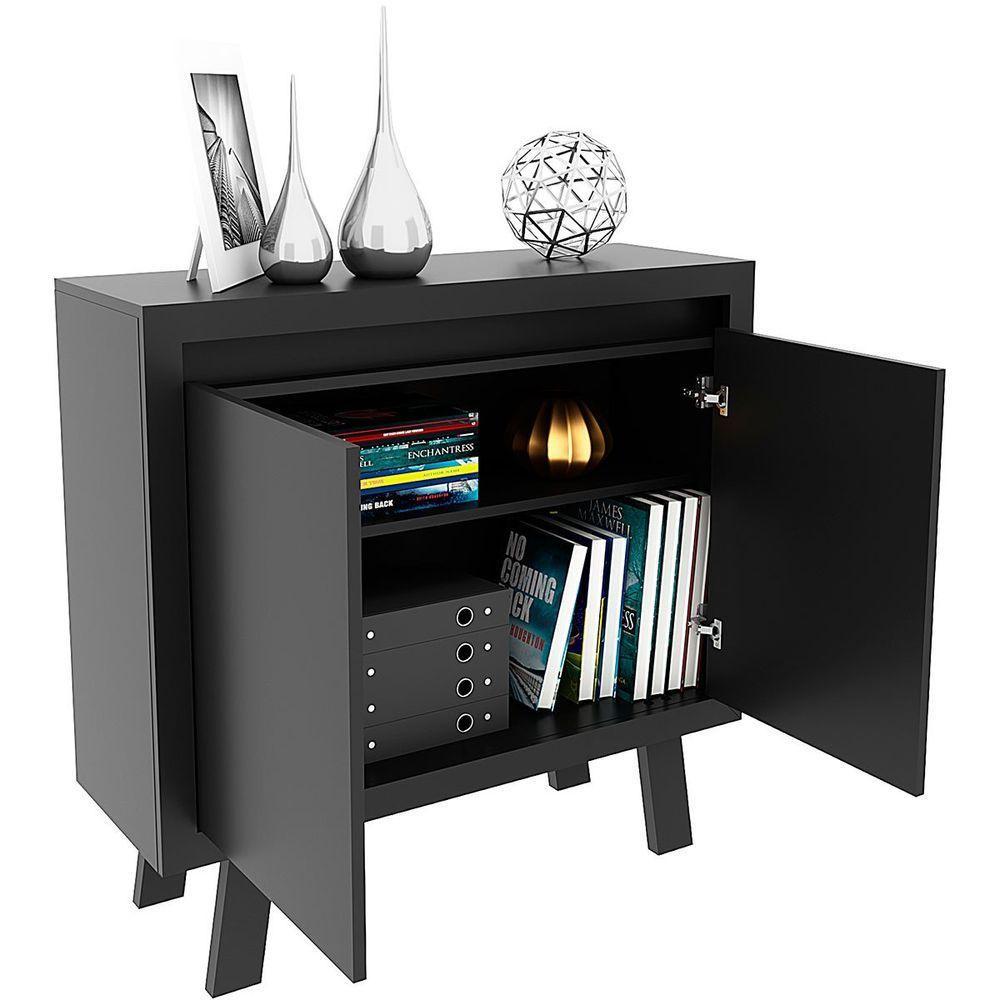 Balcão Armário Para Escritório Com 2 Portas E 1 Prateleira Preto - 2